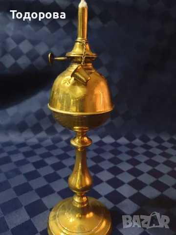 Елегантна месингова лампа с форма на свещник, снимка 3 - Антикварни и старинни предмети - 49424115