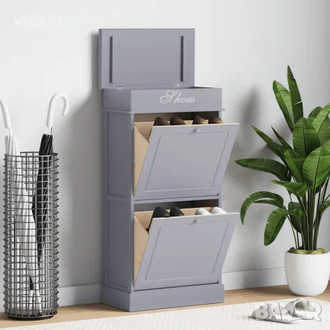 vidaXL Шкаф за обувки, сив, 50x28x98 см, дърво от пауловния, снимка 2 - Шкафове - 56146540
