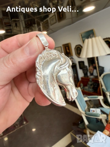 Сребърен медальон кон №7863 , снимка 2 - Колиета, медальони, синджири - 53463892