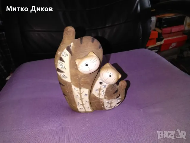 Дървени котета два броя за украса 16 и 11 см отлични, снимка 3 - Декорация за дома - 49799835