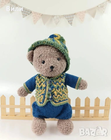 Плетено мече с дрешки, плетени играчки ръчна изработка, подарък за момченце, плюшени играчки