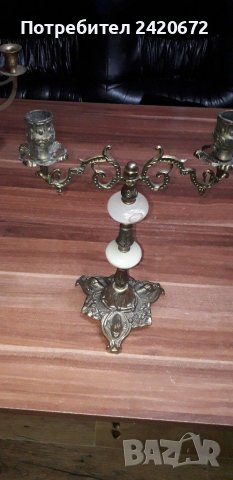 Свещник барок  с  оникс, снимка 2 - Антикварни и старинни предмети - 41378081