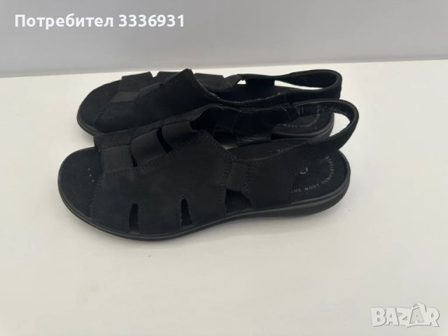 Черни сандали от естествен велур Ecco Comfort Foam Arch Support, снимка 2 - Сандали - 50849425