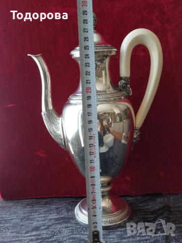 Сребърна кана за вода,чай,кафе,вино,ракия,среро 800,вместимост 1 литър,дръжка слонова кост., снимка 2 - Сервизи - 53707323