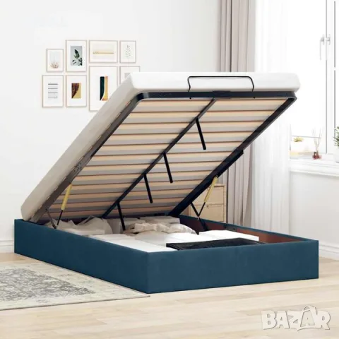 vidaXL Османска рамка за легло без матрак, тъмносиня, 120x200см кадифе（SKU: 3310959）, снимка 2 - Спални и легла - 56077846