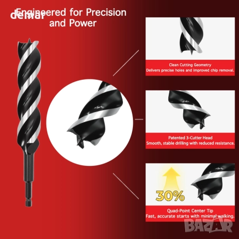 Комплект свредла за дърво Keewaki Auger – 8 броя с шестостенна опашка,дължина 155мм,от 10мм до 32мм, снимка 2 - Други инструменти - 51733003