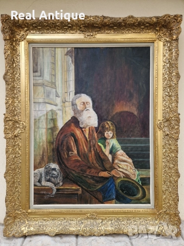 Уникална антикварна белгийска майсторска авторска картина масло върху платно , снимка 3 - Картини - 52348285