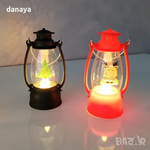 5442 Мини светещ коледен фенер тип ретро лампа с картинка, 9 см , снимка 2 - Декорация за дома - 48128619