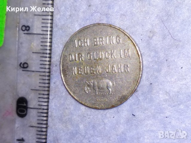 PROSIT NEUJAHR СТАРИННА НОВОГОДИШНА НЕМСКА ПОСРЕБРЕНА БРОНЗОВА МОНЕТА За ЩАСТИЕ КЪСМЕТ 38582, снимка 5 - Антикварни и старинни предмети - 41501295