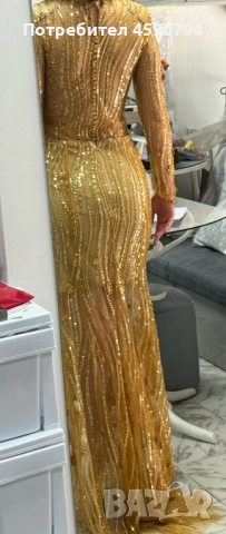 Златна официална рокля, ръчна изработка, S, снимка 4 - Рокли - 51667763