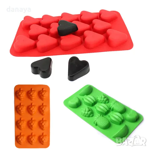 5516 Силиконова форма за лед Сърца, Мечета Грозде, Плодове