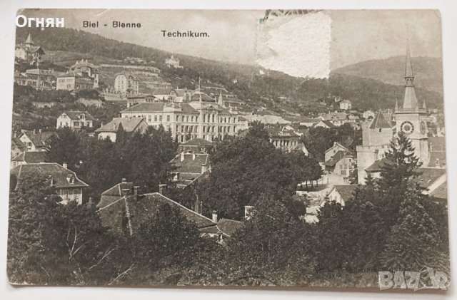 Стара черно-бяла картичка Бийл, Швейцария 1908