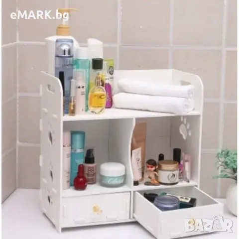 Настолен бял органайзер за козметични и други аксесоари с 2 шкафчета и 2 рафта - размер 40х35 см, снимка 1