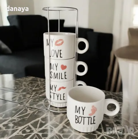 5543 Комплект керамични чаши за кафе на метална стойка My Style