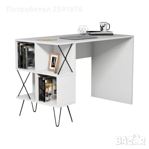 Ефектно бюро с рафтове HM9509 - Бял, снимка 1