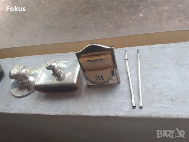 Уникален сребърен английски комплект за писалище писалка, снимка 5 - Антикварни и старинни предмети - 53416670