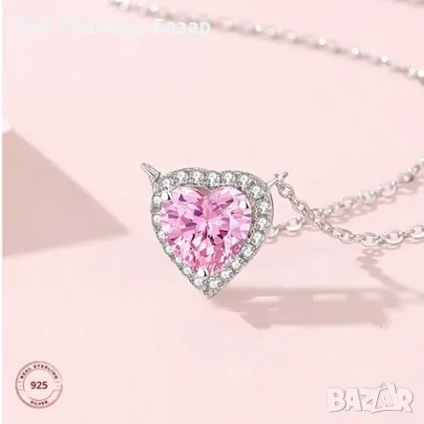 Ново Романтично колие сърце – стерлингово сребро и цирконии подарък жена, снимка 5 - Колиета, медальони, синджири - 48614676