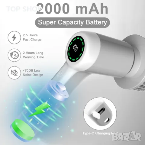 Електрическа почистваща четка GRUTTI, безжична центрофуга с 5 глави на четка, с 2 скорости, снимка 7 - Мопове, кофи, четки и метли - 49866168