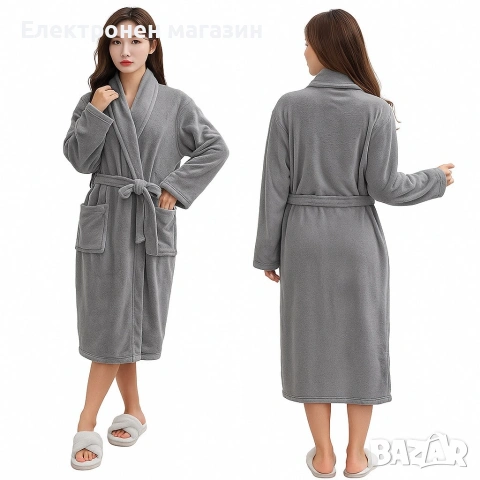 Дамски хотелски халат, класически, удобен, топъл, с връзки, мек, сив, снимка 11 - Други стоки за дома - 53212254
