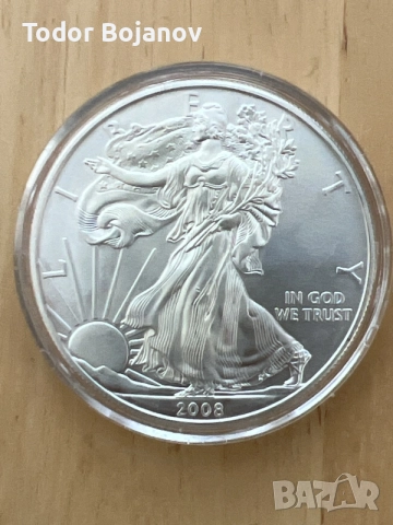Сребърна инвестиционна монета 1 унция Американски Орел (American Eagle) 2008 г. - 31.1 г Проба 999