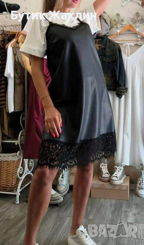 Кожена рокля с дантела , снимка 2 - Рокли - 53717154