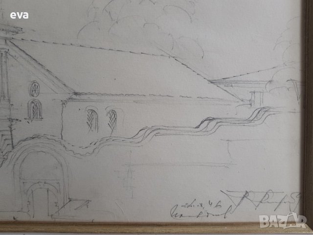 Майсторска рисунка молив Тома Петров Църква Св. Богородица в Пловдив 1946 , снимка 4 - Картини - 40069465