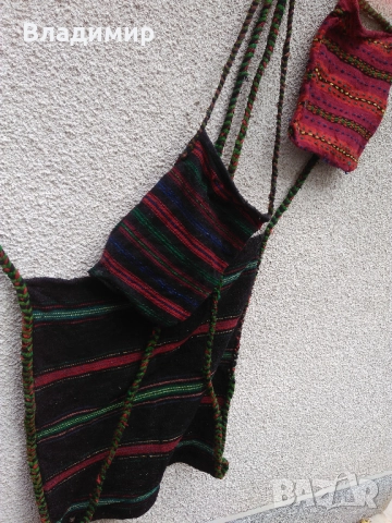 Автентични български фолклорни вещи: битови торбички, люлка/цедилка и черга/пътека, снимка 14 - Антикварни и старинни предмети - 52211375