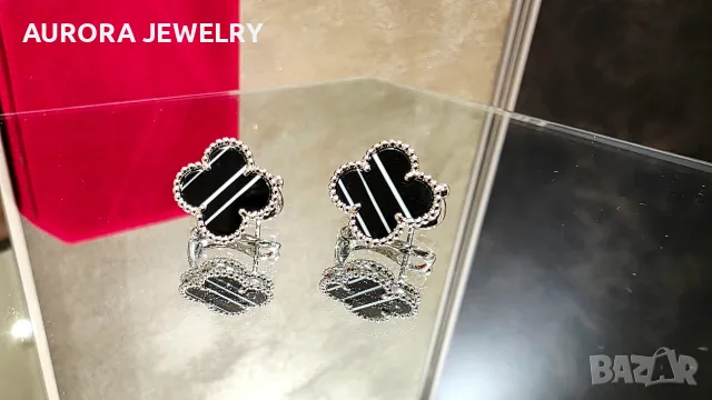 Van Cleef & Arpels VCA Silver Veined Black Onyx Vintage Alhambra Clips Дамски Обеци