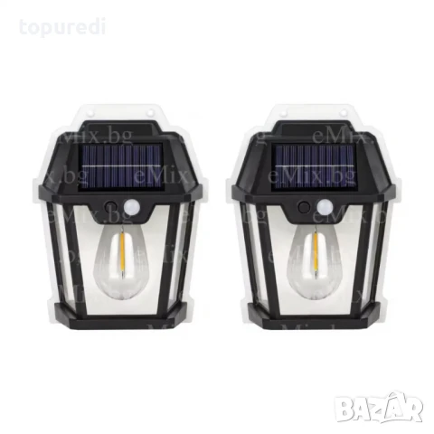 ДВА БРОЯ СОЛАРНА ЛАМПА ЗА СТЕНА С LED КРУШКА И СЕНЗОР ЗА ДВИЖЕНИЕ, снимка 1