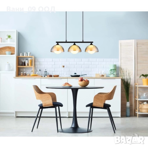 Полилей с абажури от опушено стъкло, снимка 2 - Лампи за таван - 51665560