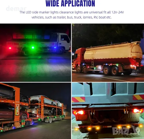 NWpangu 10 броя LED странични габаритни светлини, 4-LED, 12V/24V, зелени, снимка 7 - Аксесоари и консумативи - 48849661