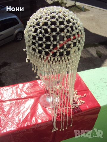 Сватбен аксесоар за глава тип шапчица от перли и мъниста , снимка 4 - Сватбени аксесоари - 51779066