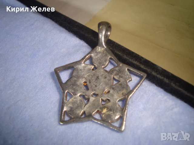 КРАСИВ БЛЕСТЯЩ АРТ ПОСРЕБРЕН МЕДАЛЬОН - ЗВЕЗДА с ЕМАЙЛ и КРИСТАЛИ 26388, снимка 2 - Колиета, медальони, синджири - 36224496