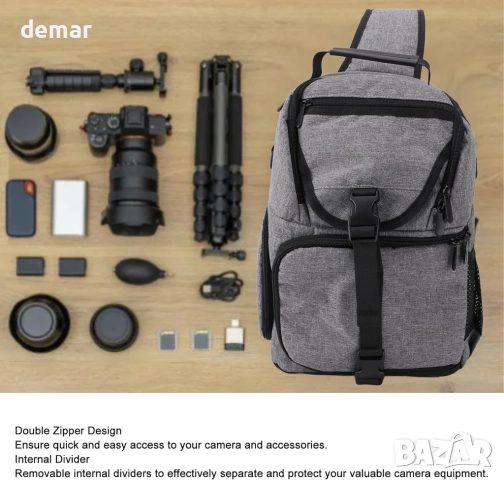 LICAEVEY чанта с презрамка за DSLR/SLR/безогледални фотоапарати, сива, снимка 2 - Чанти, стативи, аксесоари - 51929547