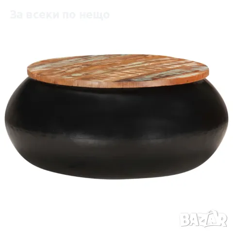 Маса За Кафе, Черна, 68x68x30 см, Регенерирано Дърво Масив Код P493, снимка 8 - Маси - 50262934