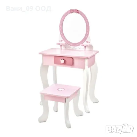 Детска тоалетка с огледало, чекмедже и табуретка