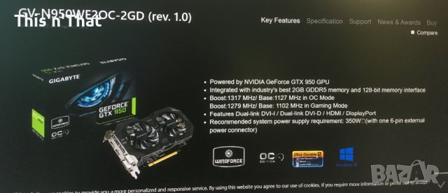 Видео карта Gygabite GV-N950- 2 GB ddr5, снимка 6 - Видеокарти - 41203116