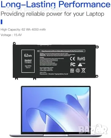 Нова лаптоп 33YDH Батерия за Dell Inspiron G3 G5 G7 Latitude Vostro 15.4V 62Wh 4000mAh
