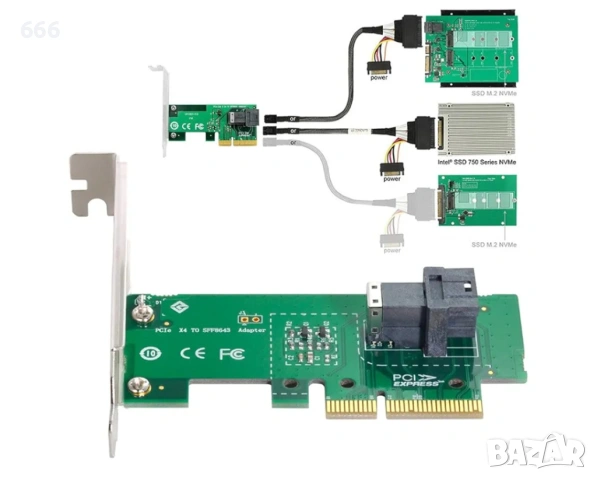 PCI-E 3.0 4.0 към SFF-8643 адаптер за карта и U.2 U2 SFF-8639 NVME PCIe SSD кабел за дънна платка , снимка 5 - Друга електроника - 53237130