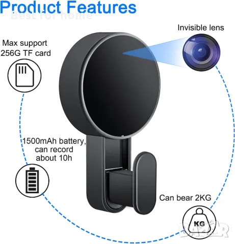 Скрита камера в закачалка ZUNHAI HD, снимка 3 - Камери - 48384235