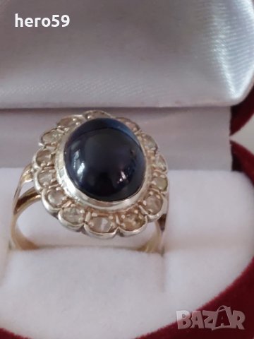 Стар антикварен златен дамски пръстен с диаманти и сапфир/злато 18 к. , снимка 4 - Пръстени - 39812205