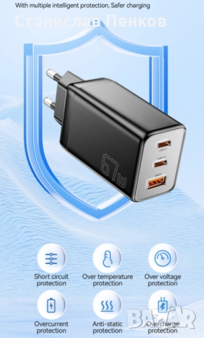 Зарядно устройство Essager 67W GaN USB-C, снимка 5 - Друга електроника - 52488476