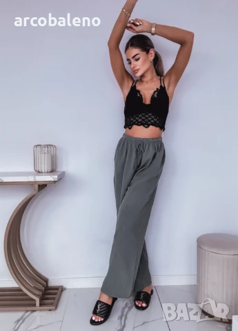 Дамски елегантни муселинови панталони с широки крачоли, снимка 9 - Панталони - 50587621