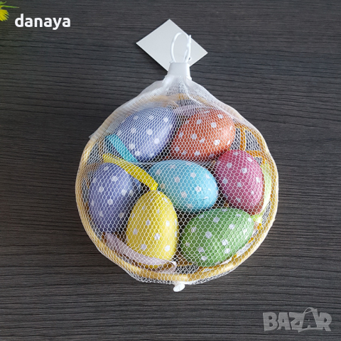 2821 Шарени великденски яйца на точки в мини панер, снимка 4 - Декорация за дома - 36448814