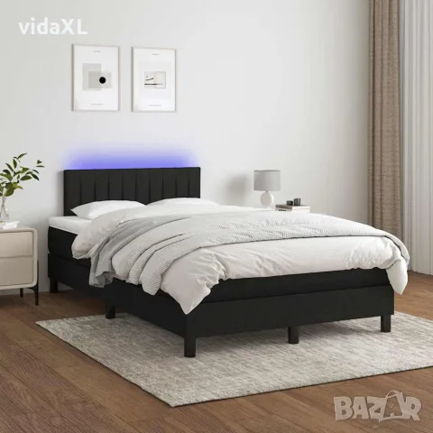 vidaXL Боксспринг легло с матрак и LED, черно, 120x200 см, плат, снимка 2 - Спални и легла - 56146649
