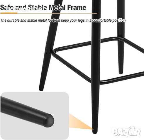 Комплект от 2 бр бар столове, PU кожа C-U-BS-0079GY, снимка 4 - Столове - 47941965