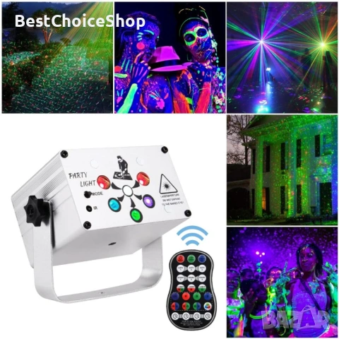 DJ диско светлина USB парти сценични светлини, 120 LED модела, активирани от звук - UV, дистанционно, снимка 10 - Друга електроника - 53664108