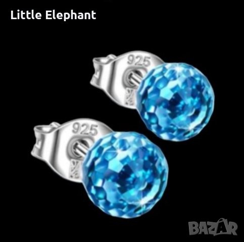 Сребърни обеци кристали топчета,basic,blue/нови