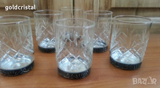 Руски кристални чаши с посребрена основа 