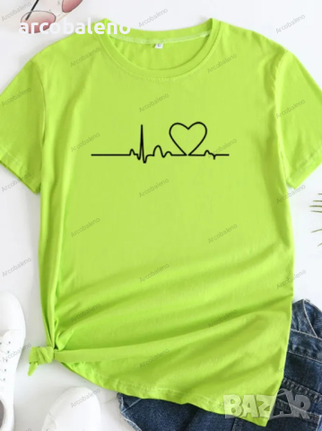 Нова дамска ежедневна тениска с къс ръкав и любовна шарка, 12цвята, снимка 9 - Тениски - 44811896